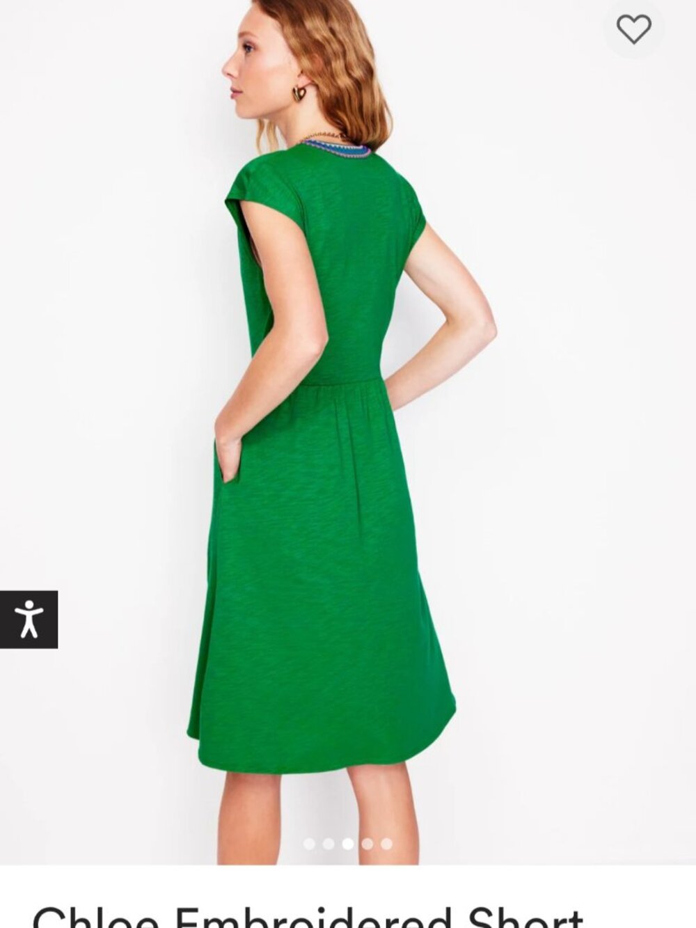 Boden: Chloe Embroidered Short Dress in Rich Emerald - Picture 3 of 7